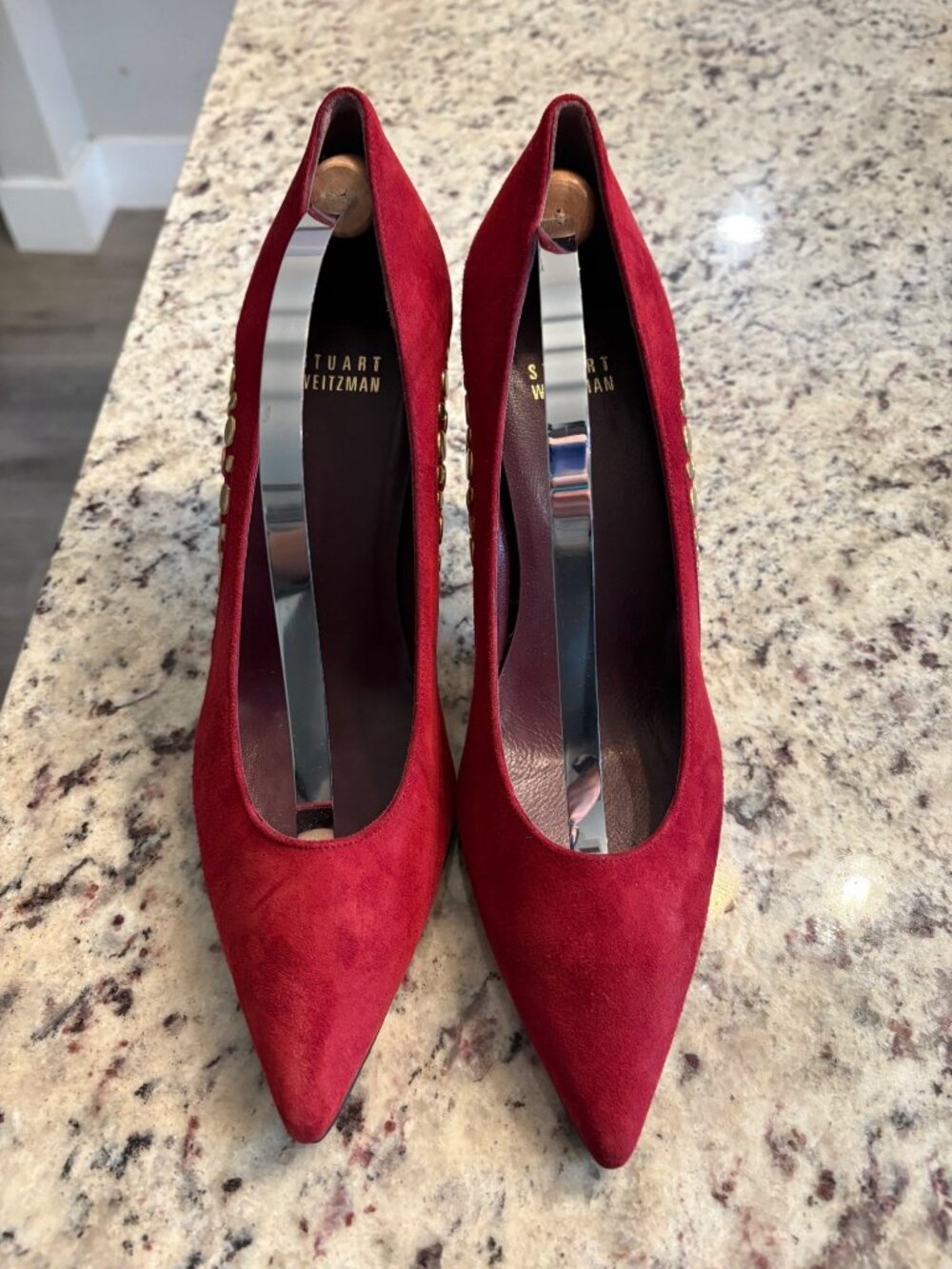 Stuart Weitzman Red Suede Studded Pumps 8.5